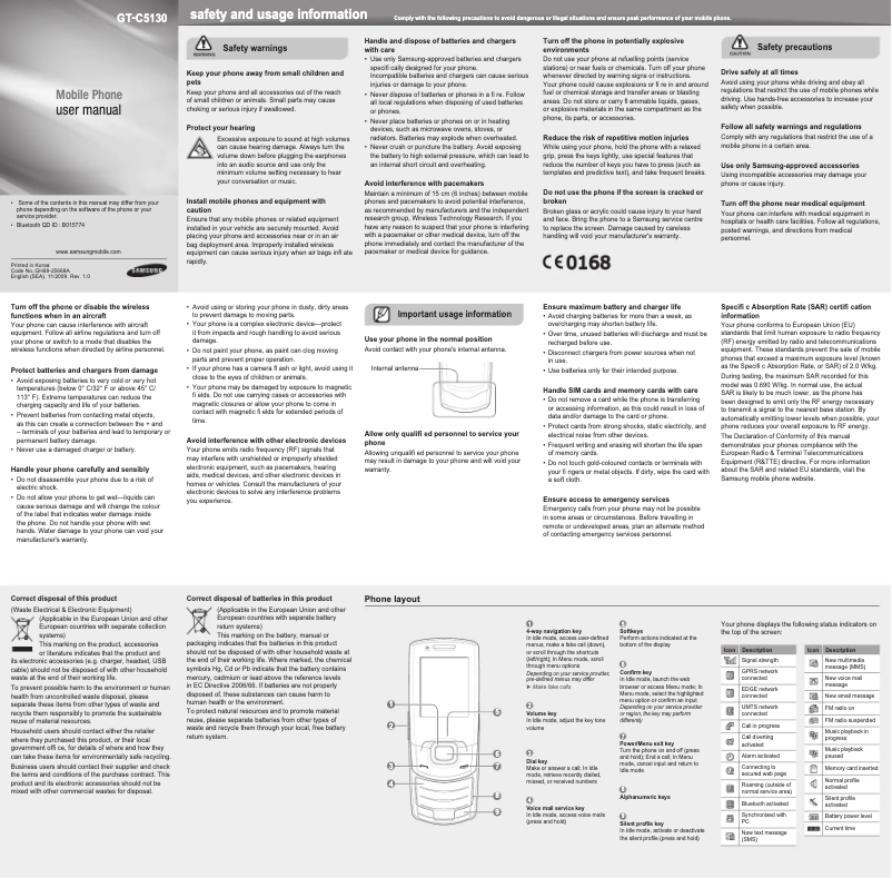 Page 1 de la notice Guide d'installation Samsung GT-C5130