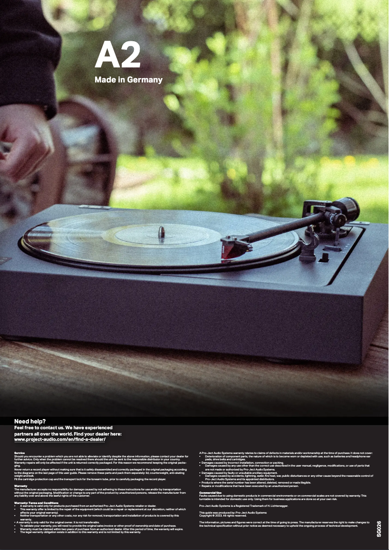 Page n°1 - Manuel utilisateur Pro-Ject A2