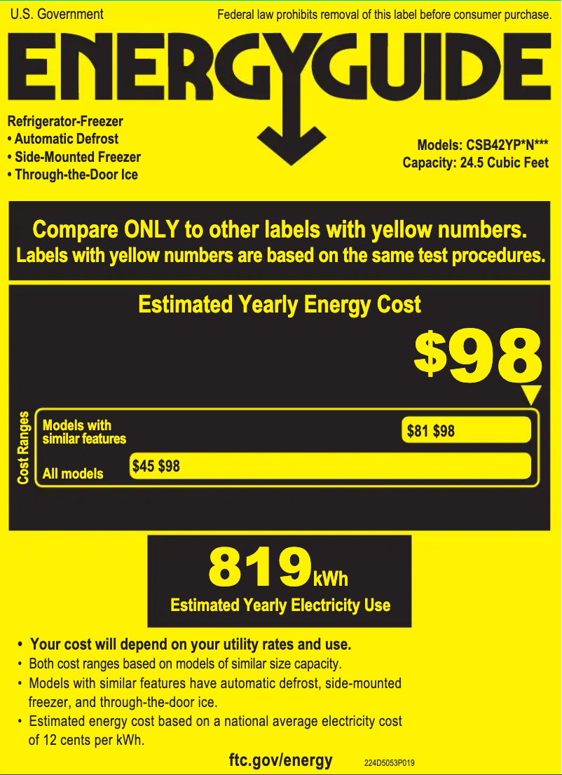 Página 1 del manual Etiqueta energética GE CSB42YP2NS1
