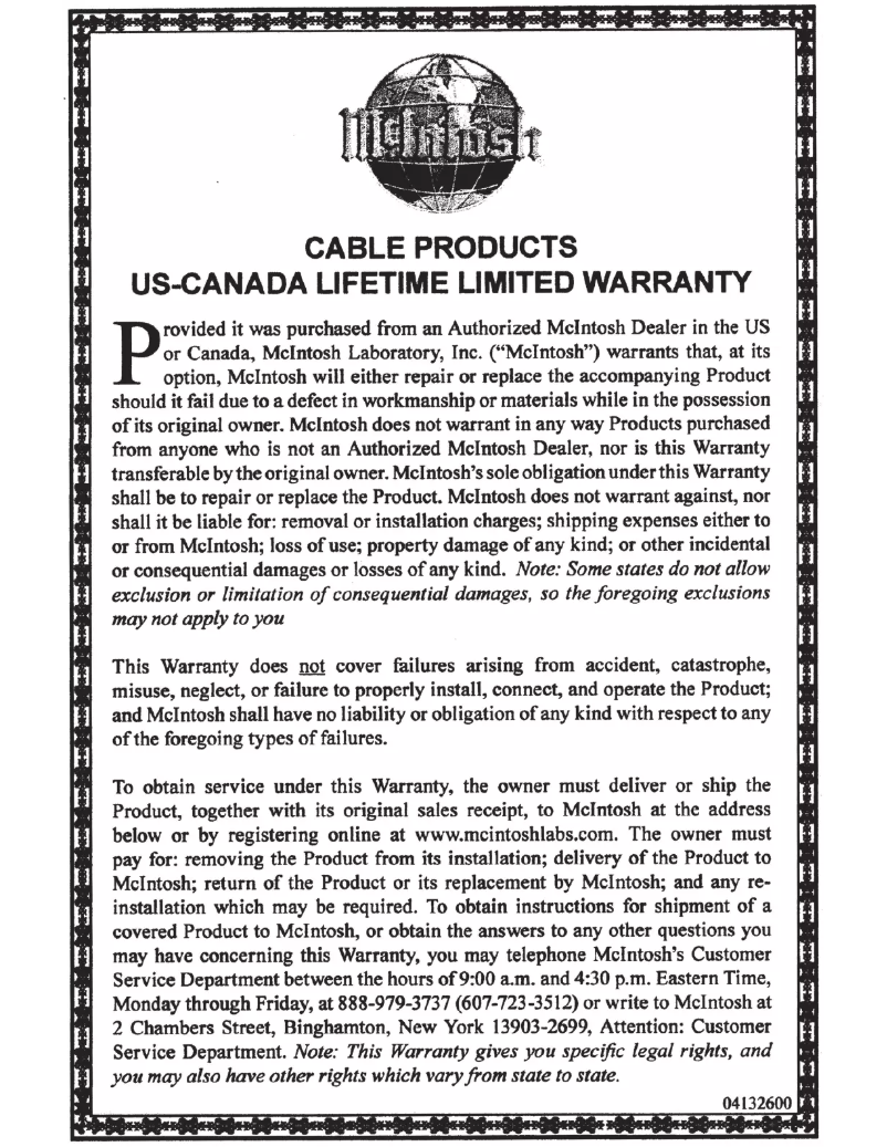 Page 1 de la notice Manuel utilisateur McIntosh CC3M