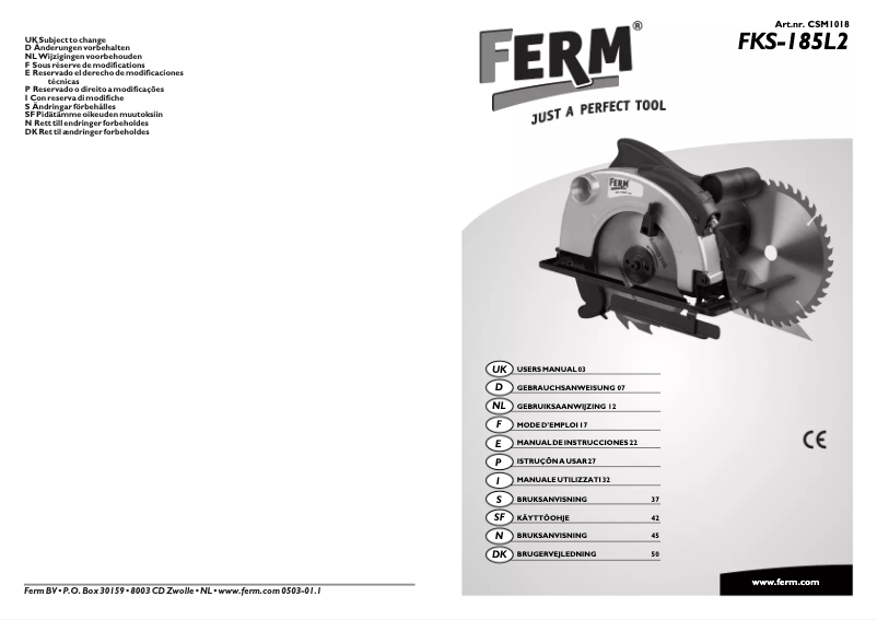 Page n°1 - Manuel utilisateur Ferm FKS-185L2