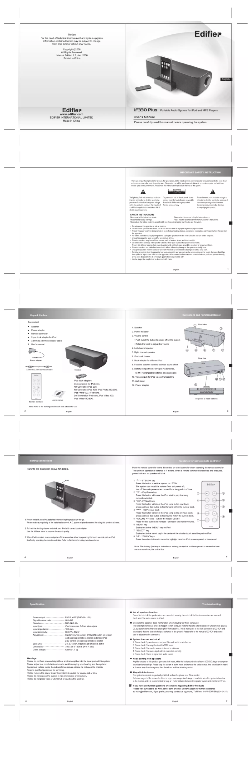 Page 1 de la notice Manuel utilisateur Edifier If330plus