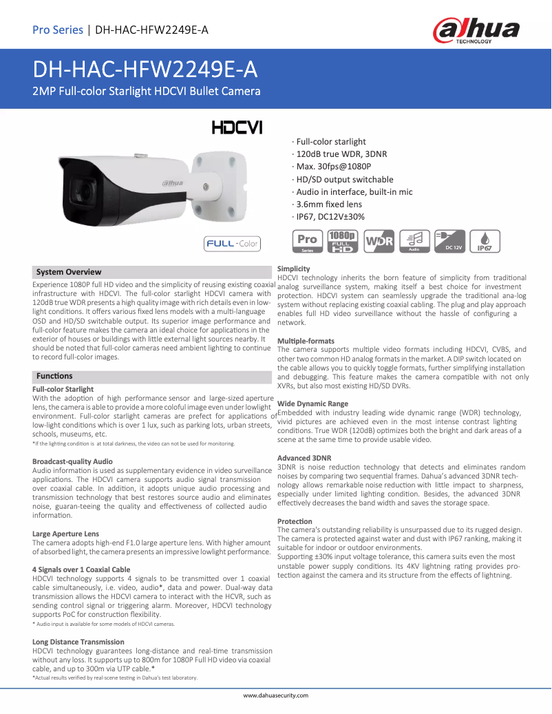 Page 1 de la notice Fiche technique Dahua Technology HAC-HFW2249E-A