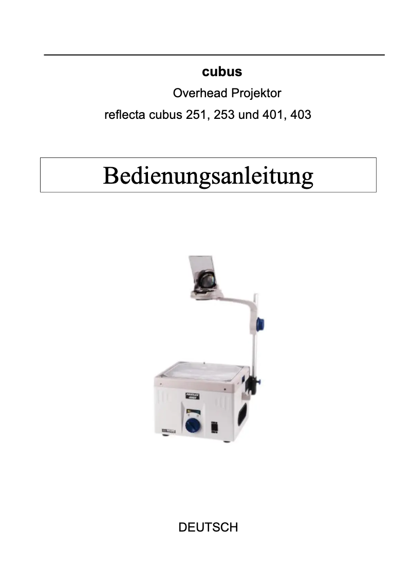 Page n°1 - Manuel utilisateur Reflecta Cubus 251