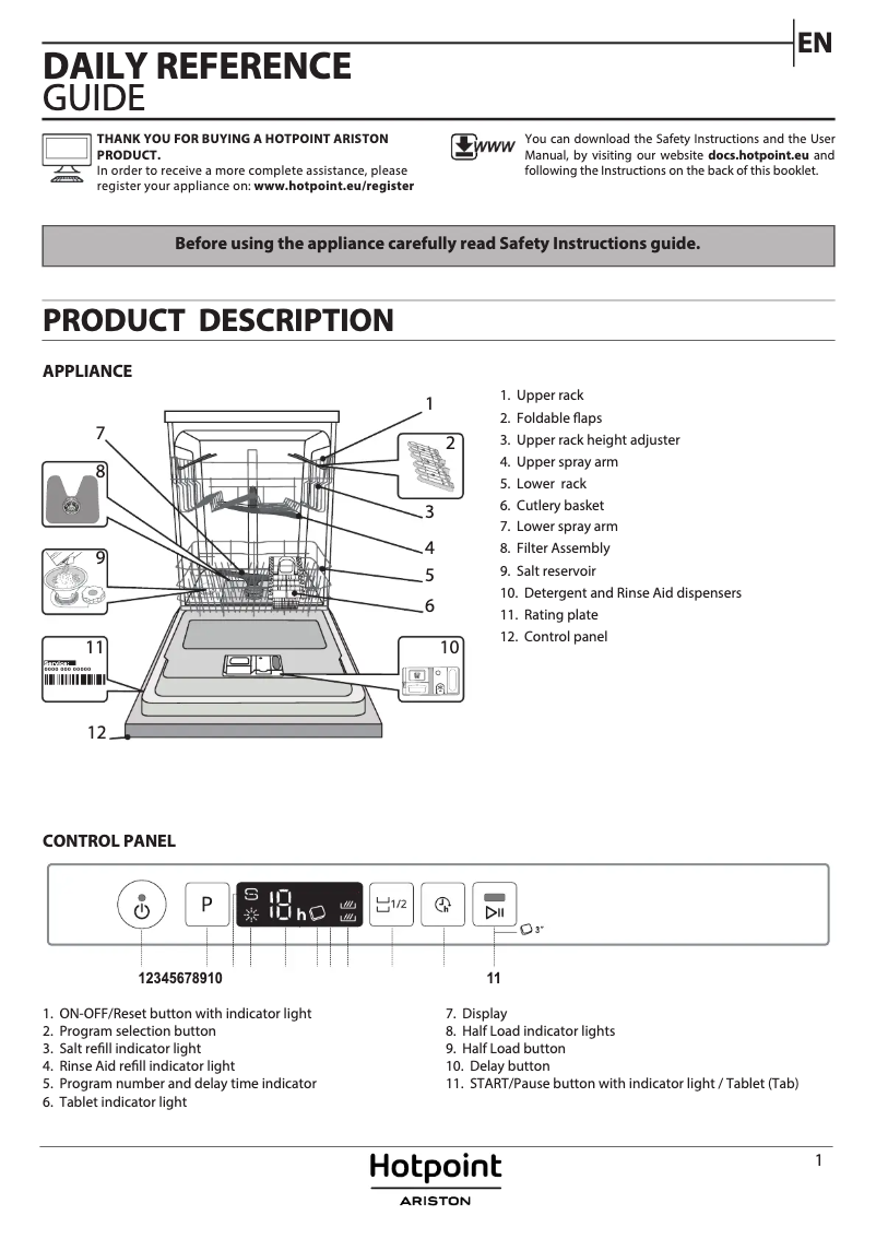 Page 1 de la notice Manuel utilisateur Hotpoint H2I HD526 A