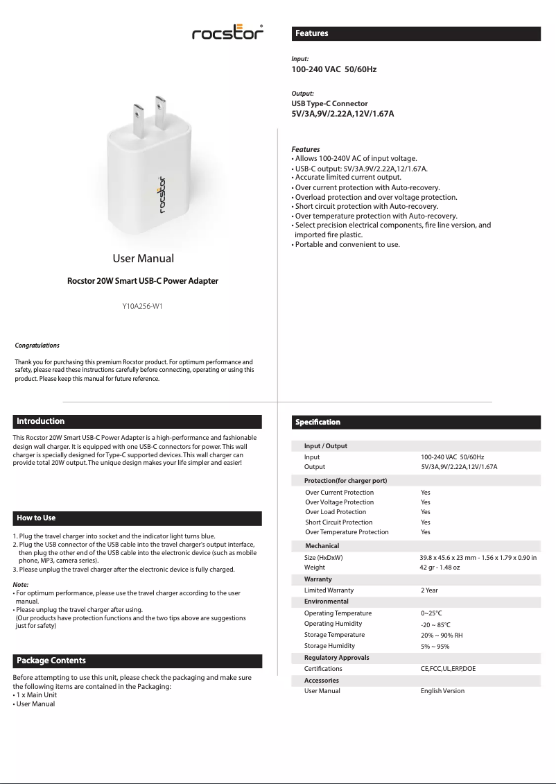 Página 1 del manual Manual de usuario Rocstor Y10A256-W1