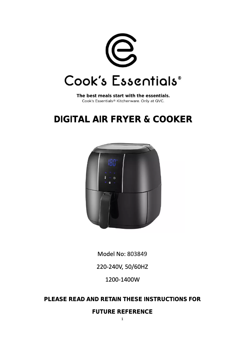 Page n°1 - Manuel utilisateur Cook's essentials Air fryer 803849