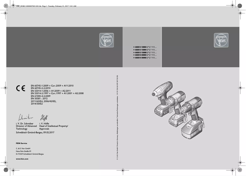 Página 1 del manual Manual de usuario Fein ASCD 12-150 W8C