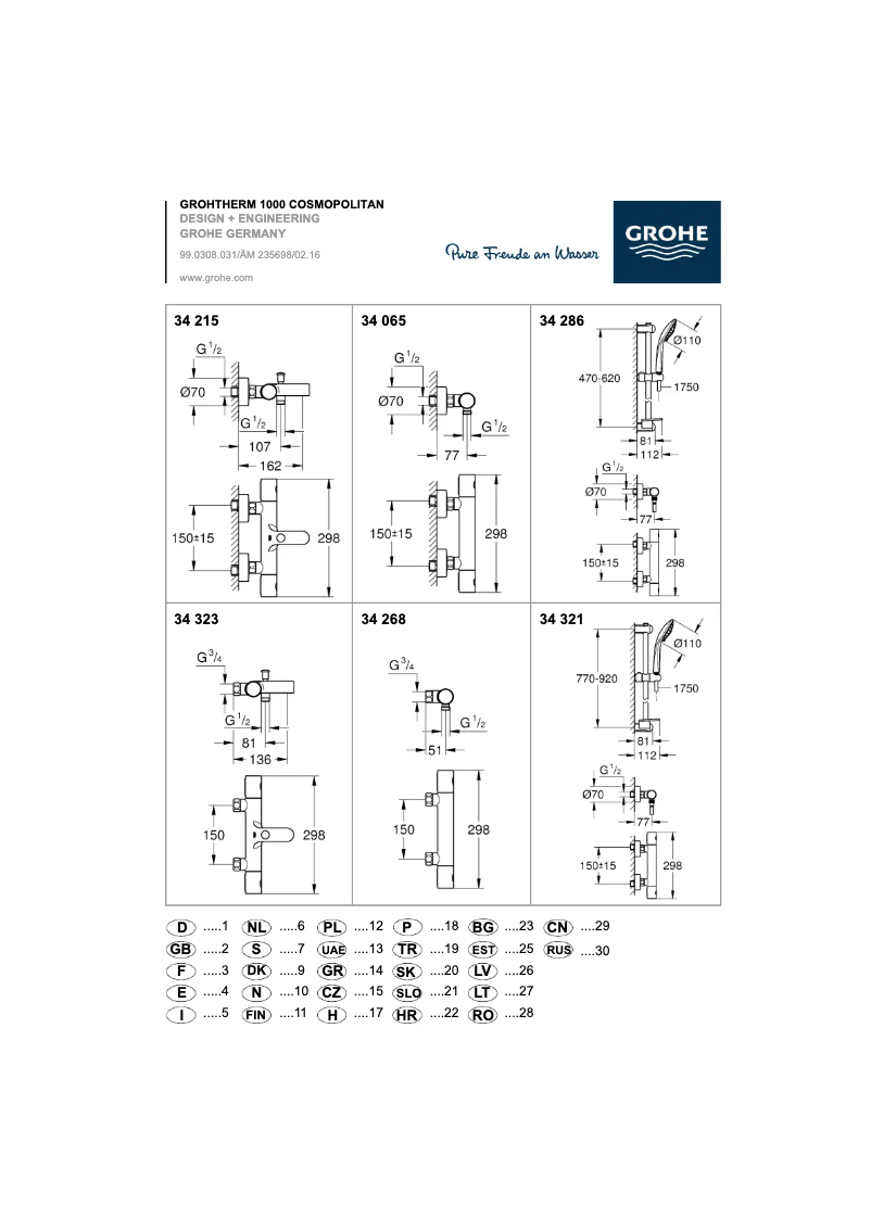 Page n°1 - Manuel utilisateur Grohe Grohtherm 1000 Cosmopolitan