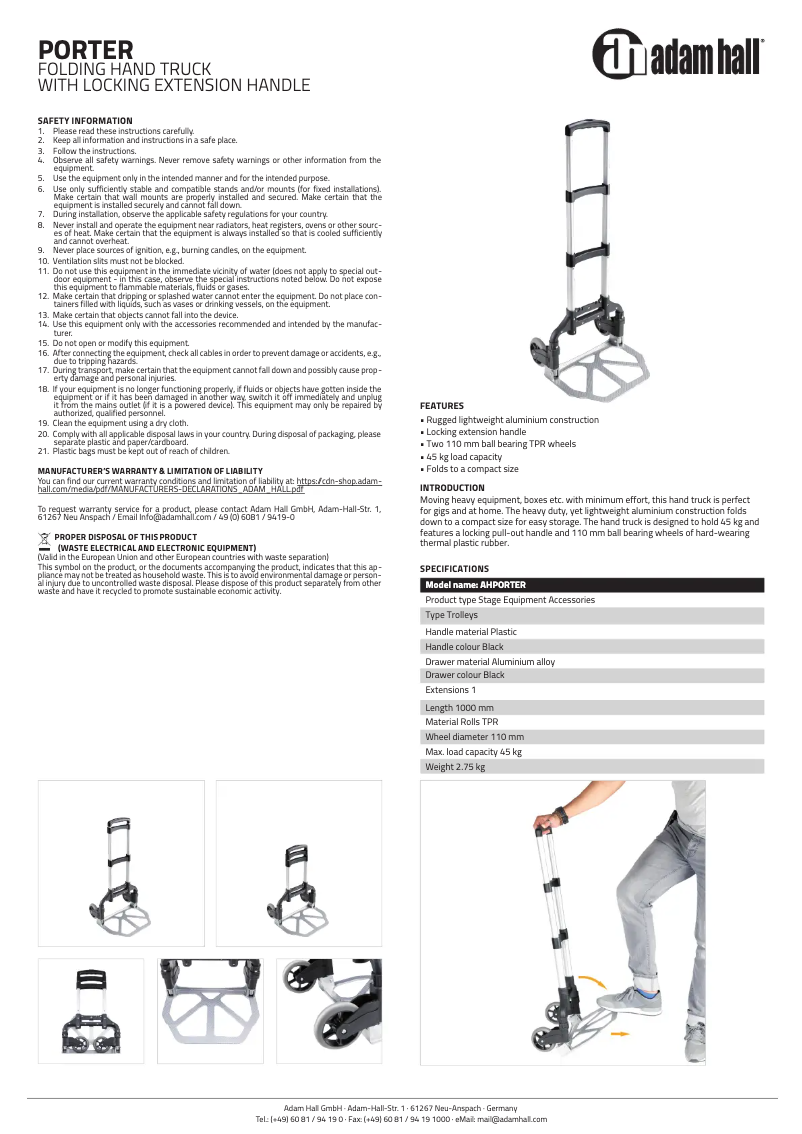 Page 1 de la notice Manuel utilisateur Adam Hall Porter
