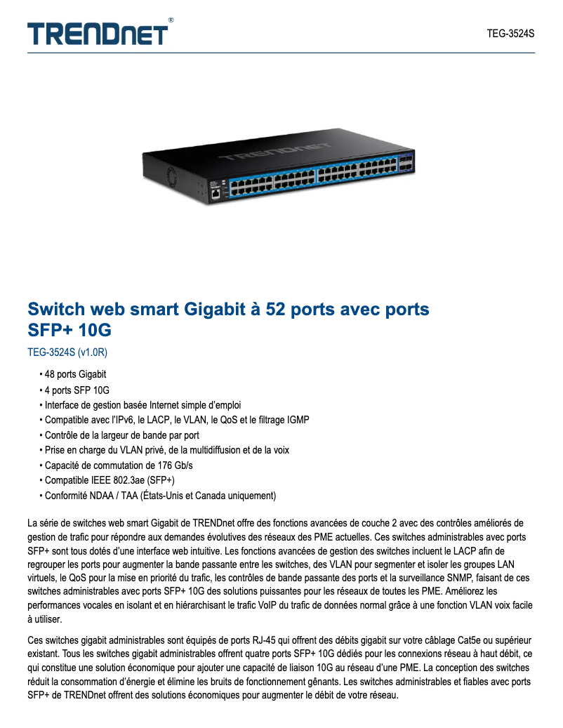 Page n°1 - Fiche technique TRENDnet TEG-3524S