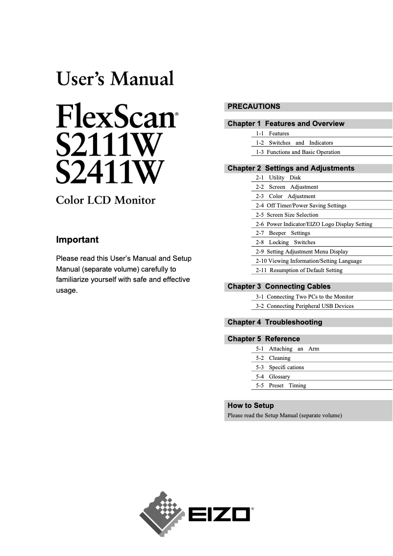 Image de la première page du manuel de l'appareil FlexScan S2111W