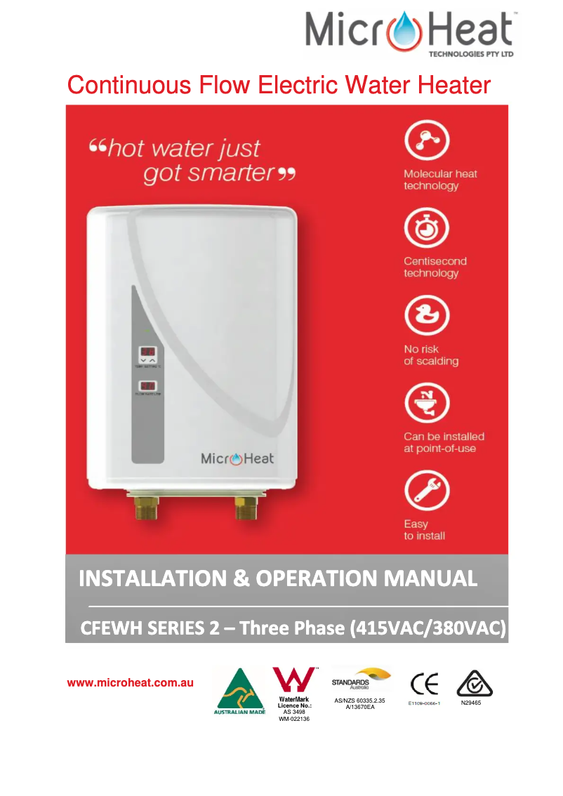 Page 1 de la notice Manuel utilisateur MicroHeat CFEWH SERIES 2
