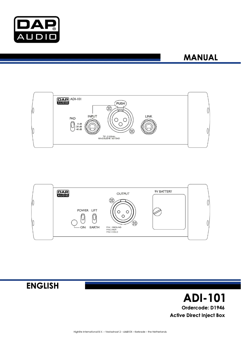 Page n°1 - Manuel utilisateur DAP-Audio ADI-101