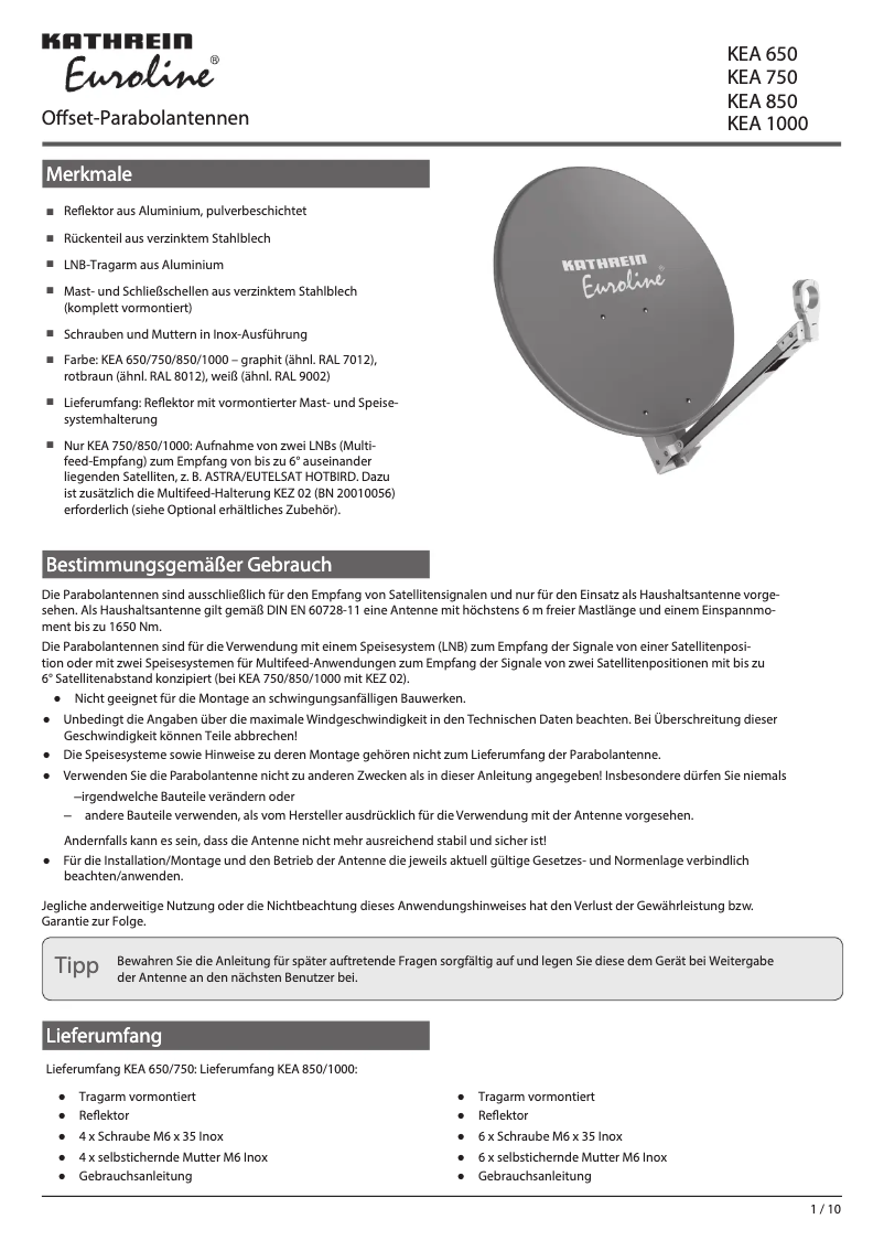 Image de la première page du manuel de l'appareil Euroline KEA 650