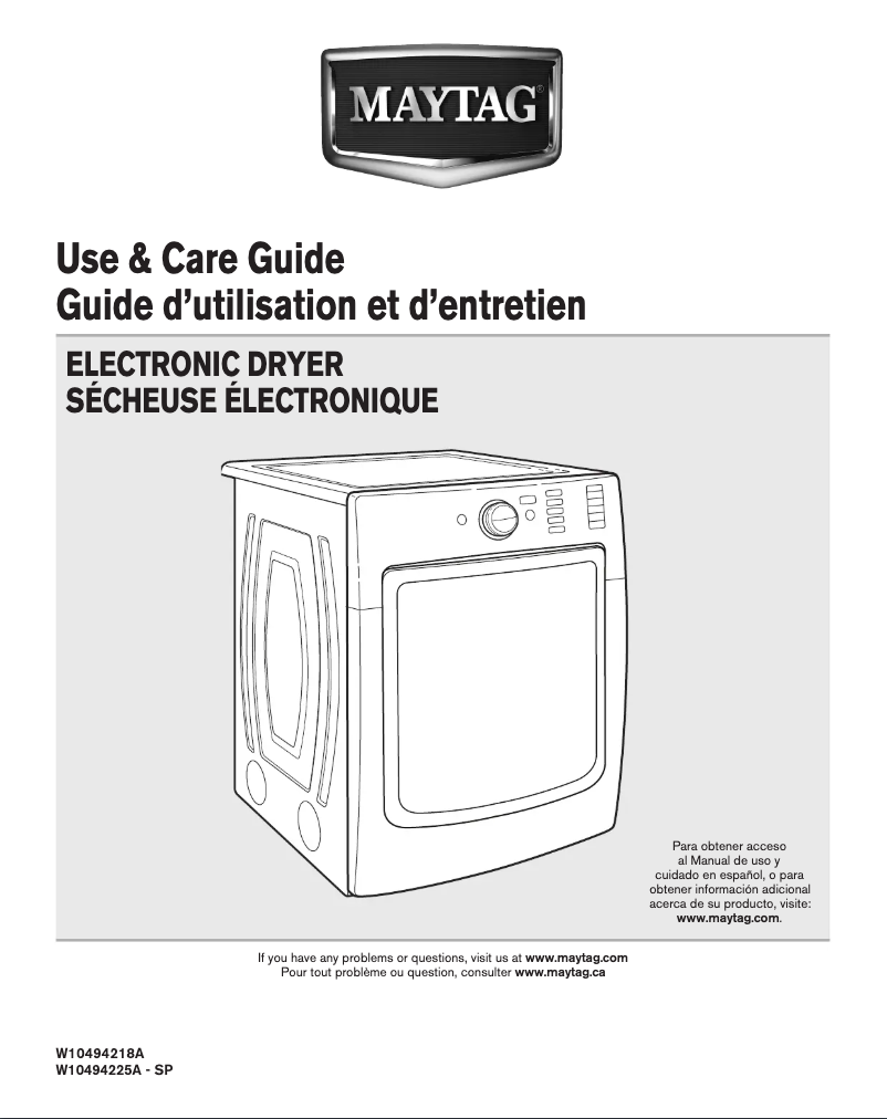 Page n°1 - Manuel d'utilisation et d'entretien Maytag MGD6000AW