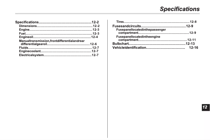 Página 1 del manual Ficha técnica Subaru Impreza (2013)