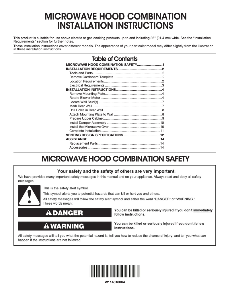 Page 1 de la notice Guide d'installation Whirlpool WMH54521JZ