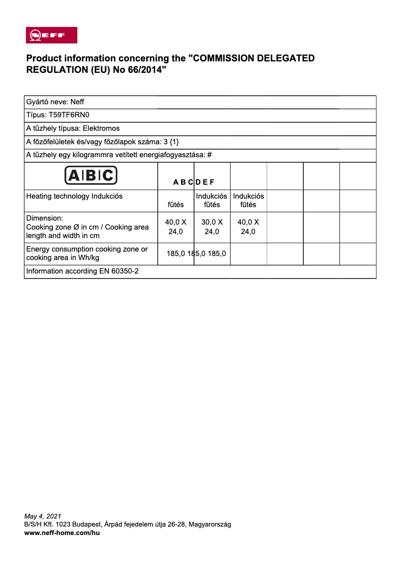 Page 1 de la notice Label énergétique Neff T59TF6RN0
