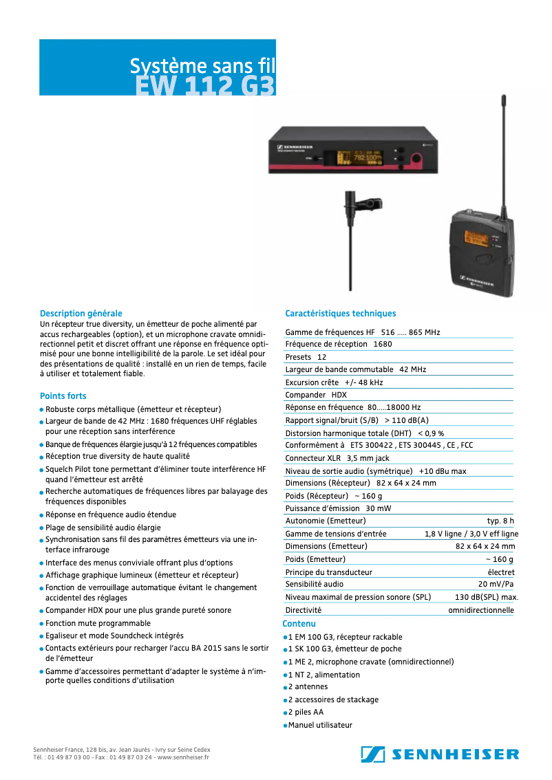 Page n°1 - Fiche technique Sennheiser EW 112 G3