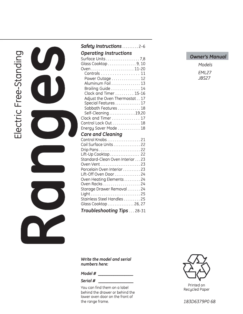 Image de la première page du manuel de l'appareil EML27NXF0