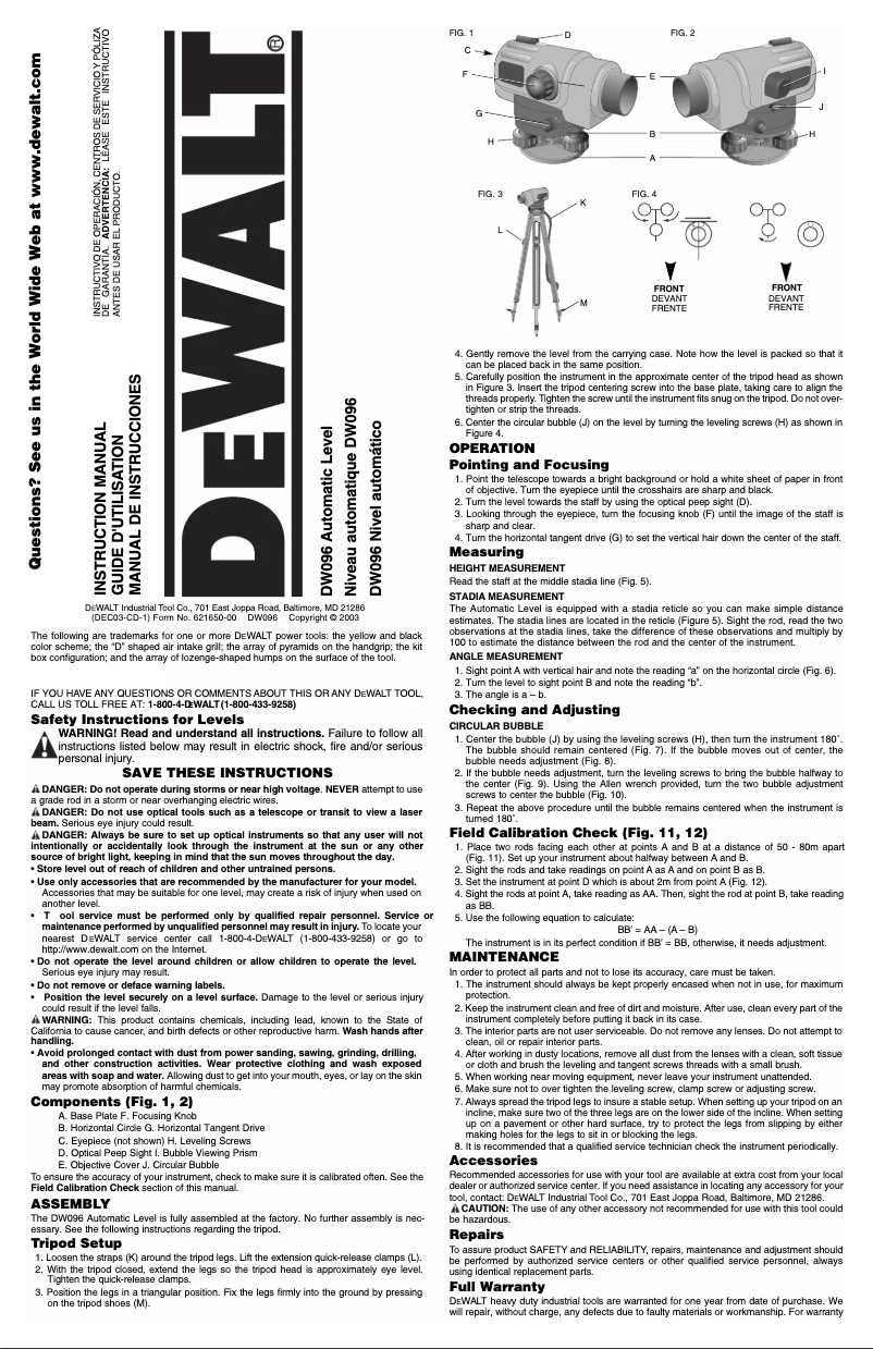 Página 1 del manual Manual de usuario DeWalt DW096