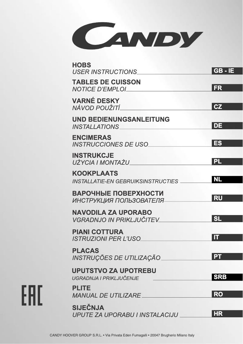 Page 1 de la notice Manuel utilisateur Candy CVG74SQGNX