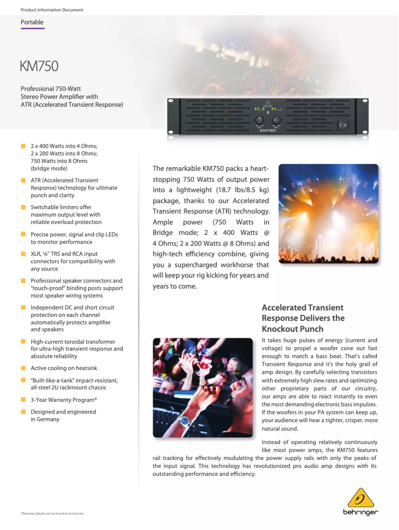 Page n°1 - Fiche technique Behringer KM750