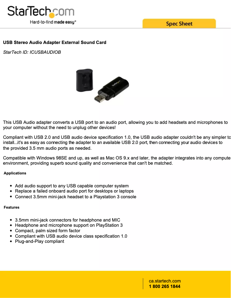 Page 1 de la notice Brochure StarTech.com ICUSBAUDIOB