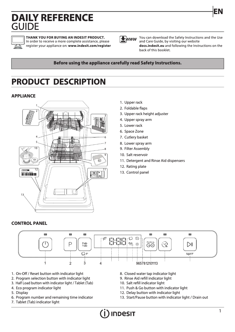 Page 1 de la notice Manuel utilisateur Indesit DSFO 3T224 Z UK N