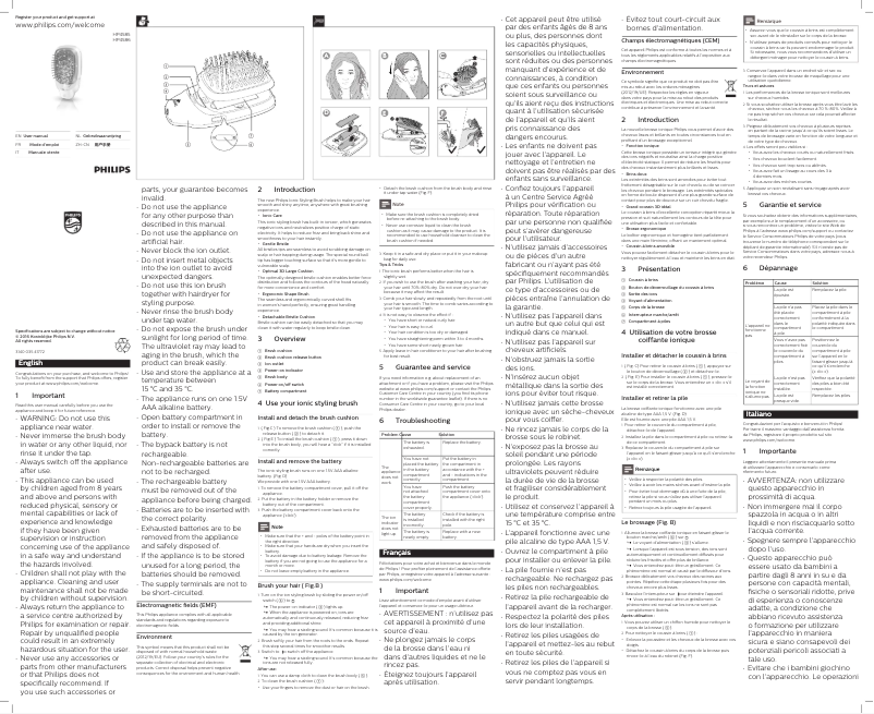 Page 1 de la notice Manuel utilisateur Philips EasyShine Ionic HP4585