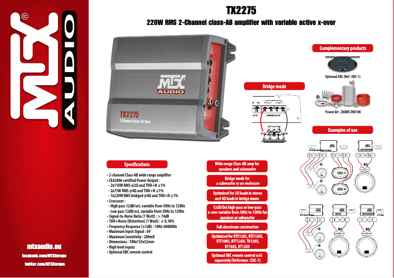 Page n°1 - Fiche technique MTX Audio TX2275