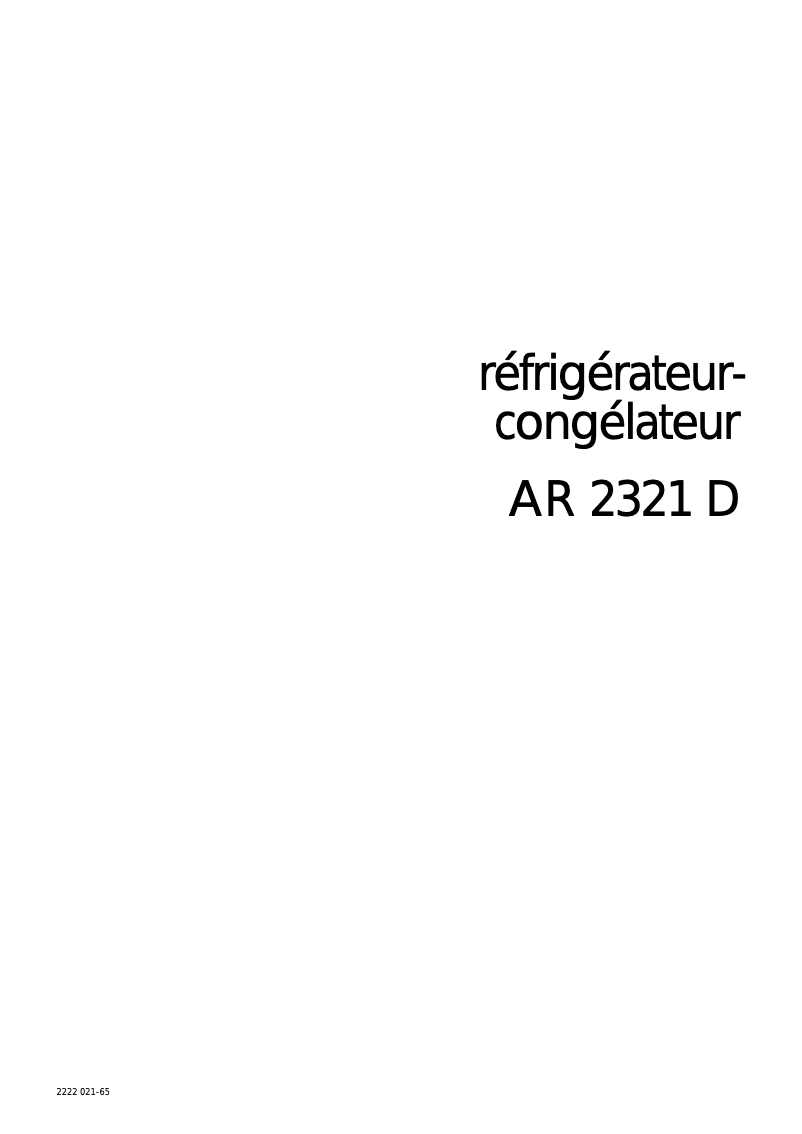 Page 1 de la notice Manuel utilisateur Arthur Martin-Electrolux AR2321D