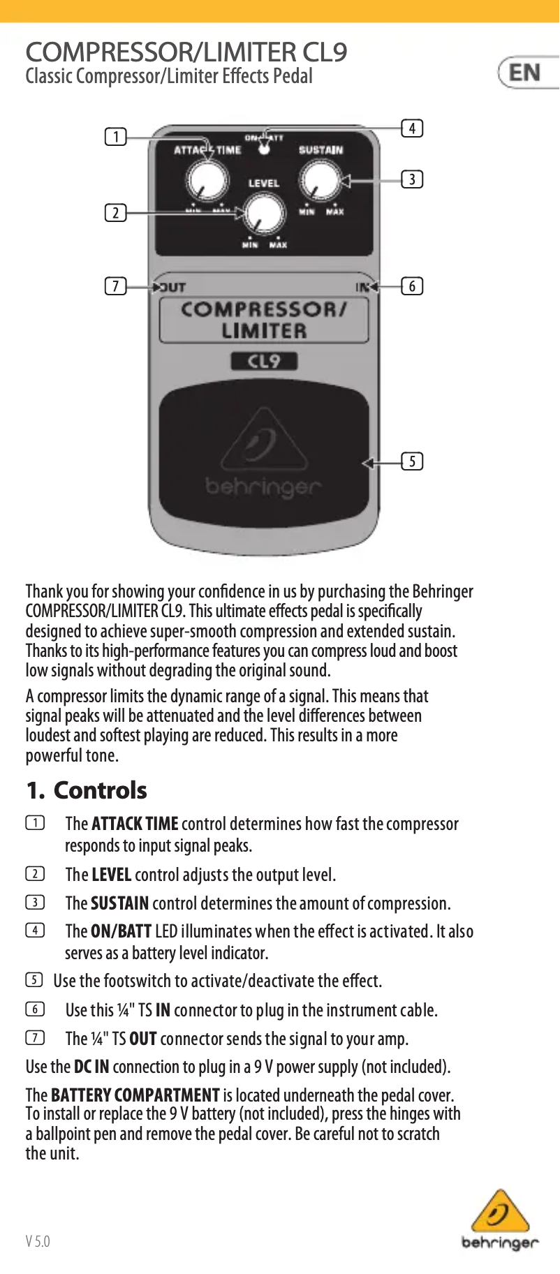 Image de la première page du manuel de l'appareil CL9 Compressor/Limiter