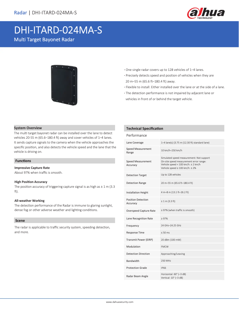 Page n°1 - Fiche technique Dahua Technology ITARD-024MA-S