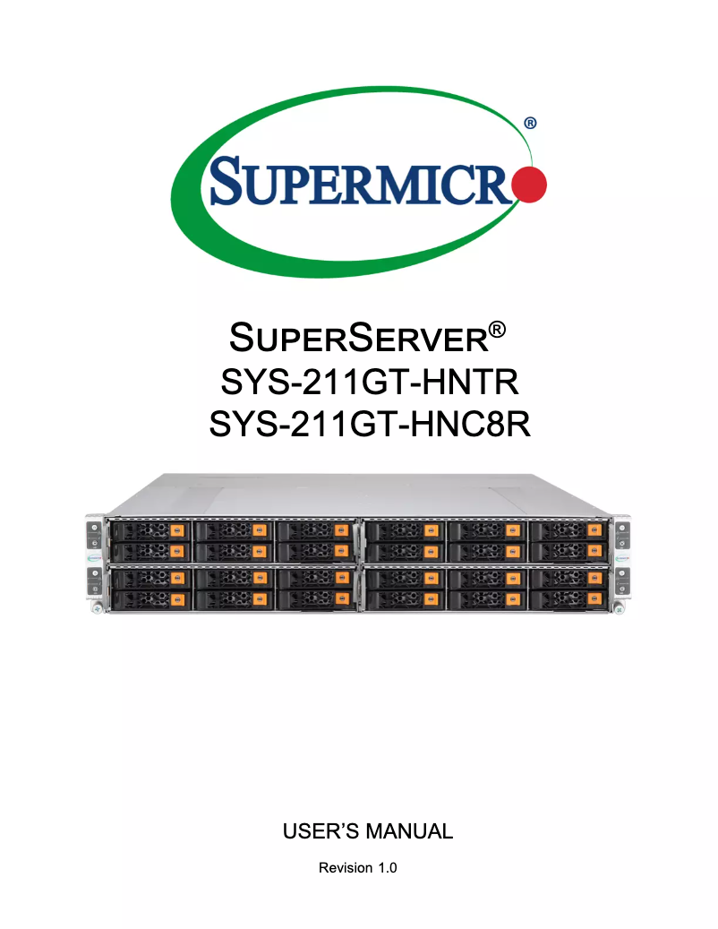 Page 1 de la notice Manuel utilisateur Supermicro SuperServer SYS-211GT-HNTR
