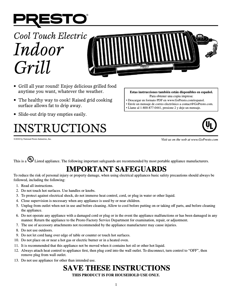 Image de la première page du manuel de l'appareil Cool Touch Electric 09020
