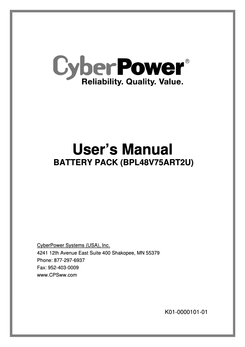 Page n°1 - Manuel utilisateur CyberPower BPL48V75ART2UTAA