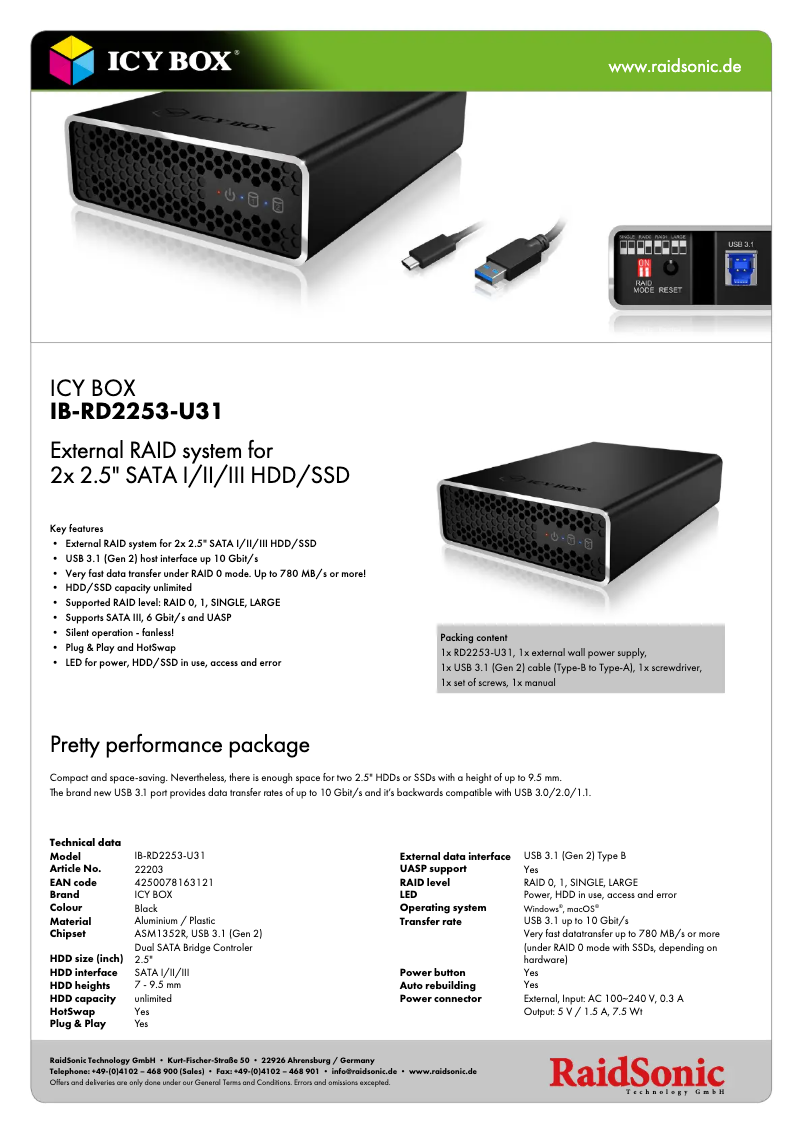 Page 1 de la notice Fiche technique Icy Box IB-RD2253-U31
