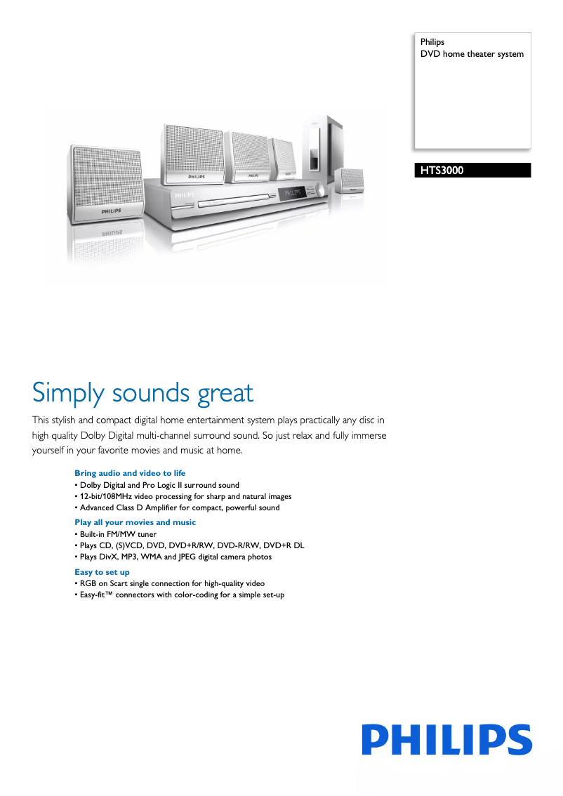 Page 1 of the manual Brochure Philips HTS3000