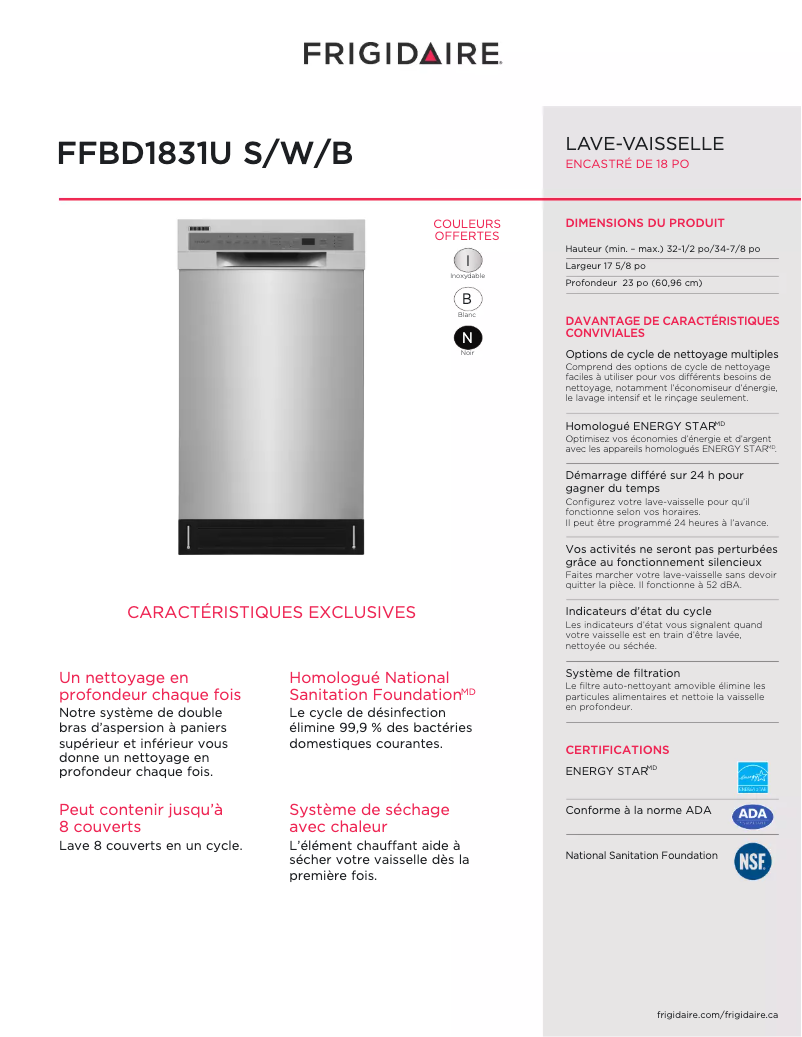 Image de la première page du manuel de l'appareil FFBD1831UB