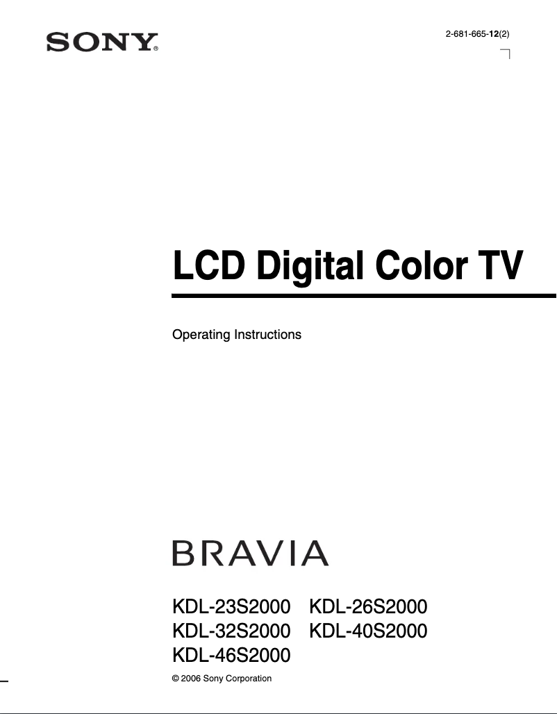 Page 1 de la notice Manuel utilisateur Sony Bravia KDL-23S2000
