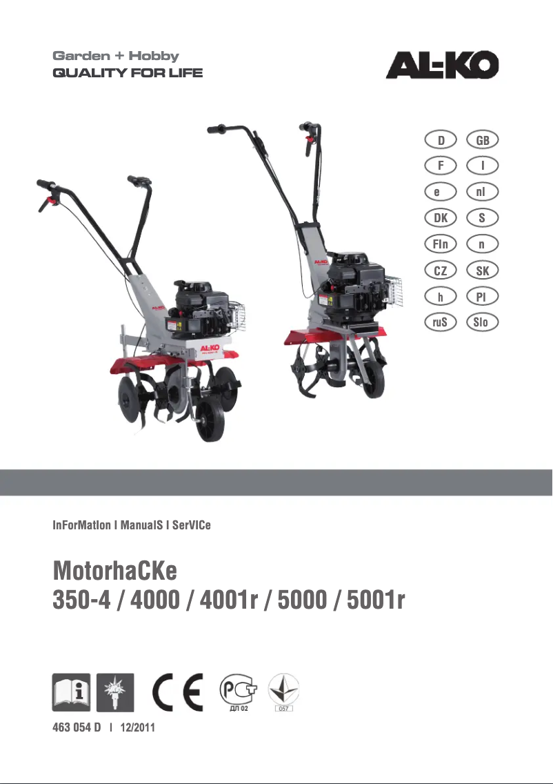 Page 1 de la notice Manuel utilisateur AL-KO Motorhacke 5001 R
