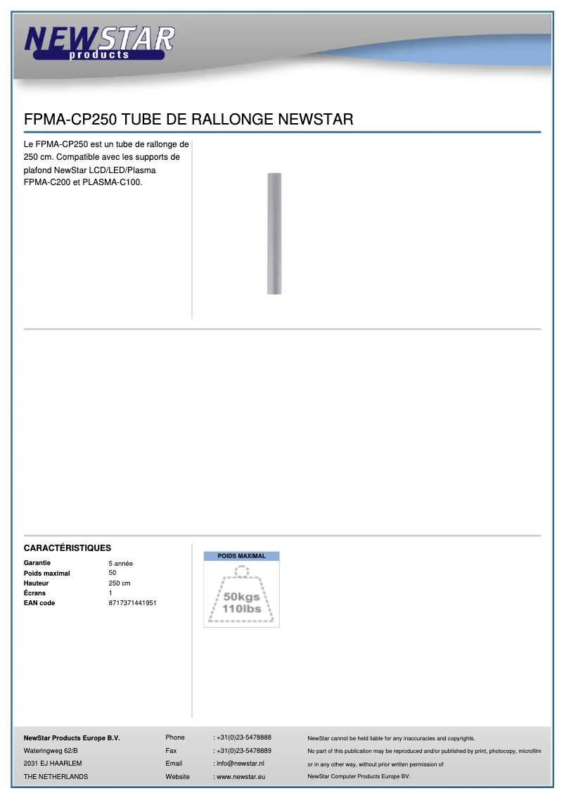 Page 1 de la notice Manuel utilisateur Newstar FPMA-CP250