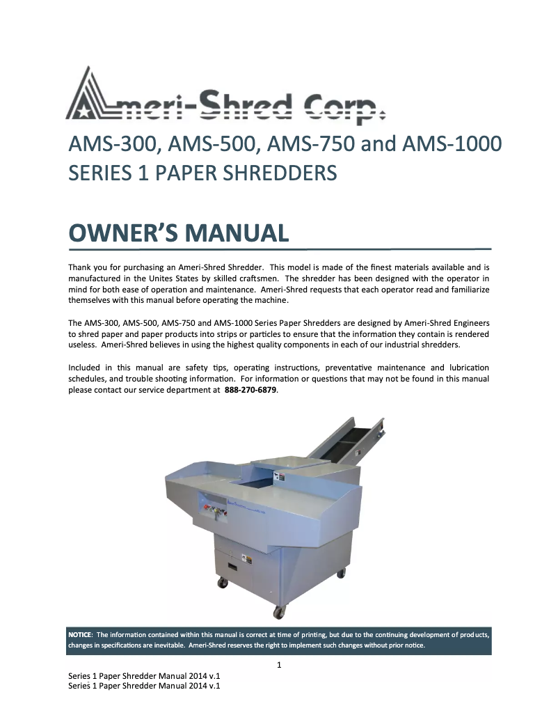 Página 1 del manual Manual de usuario Ameri-Shred AMS-1000