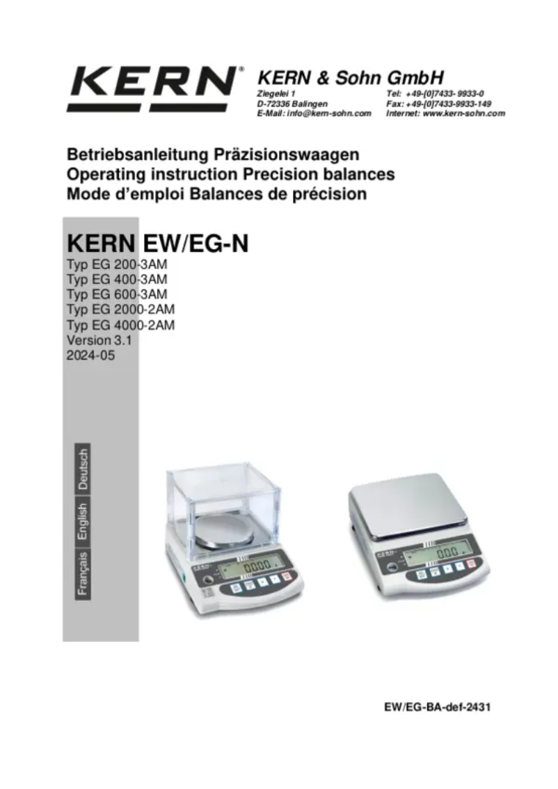 Page 1 de la notice Manuel utilisateur Kern EW 620-3NM