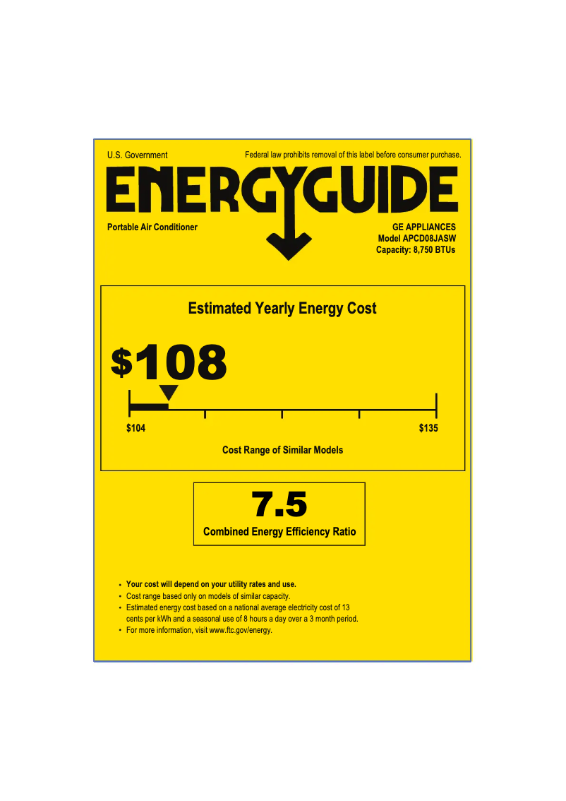 Page n°1 - Label énergétique GE APCD08JASW