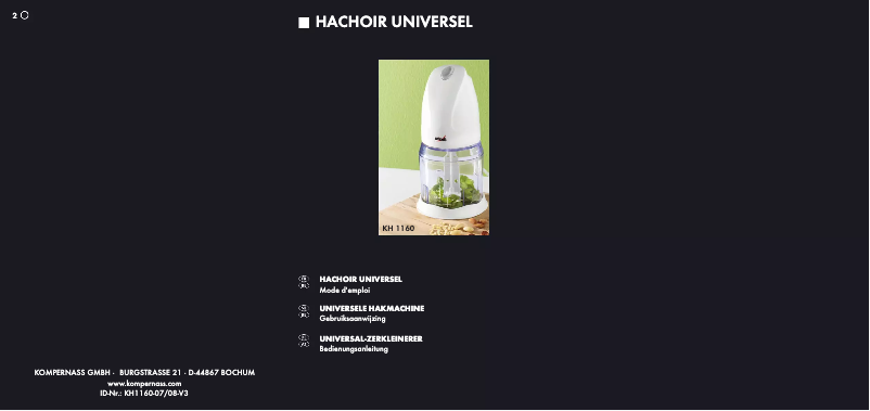 Page n°1 - Manuel utilisateur Bifinett KH 1160