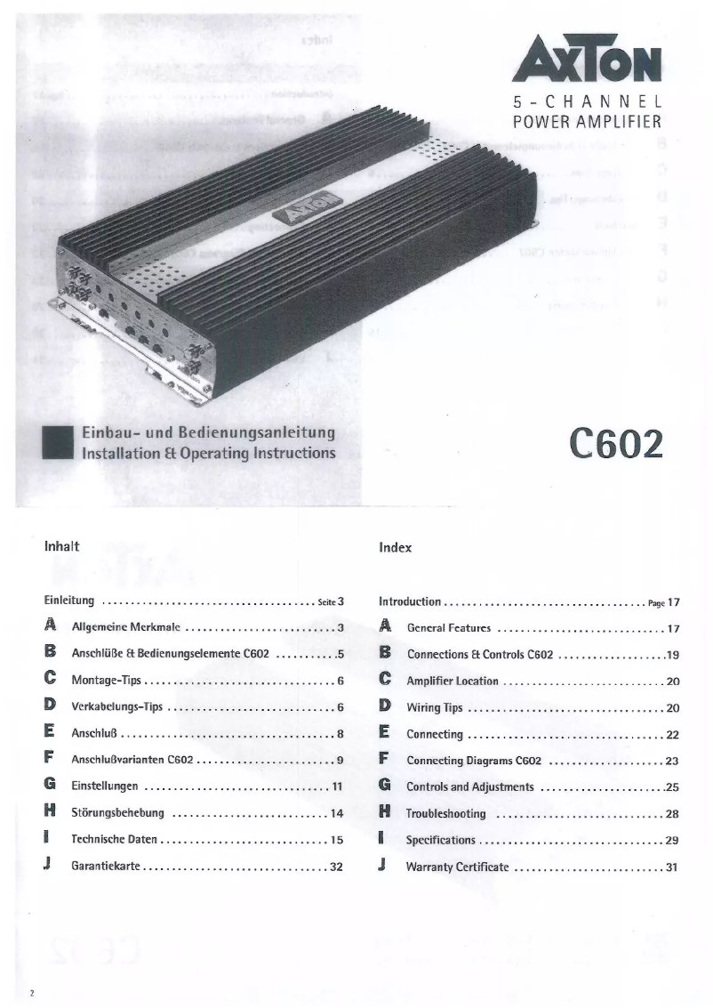 Page n°1 - Manuel utilisateur Axton C602