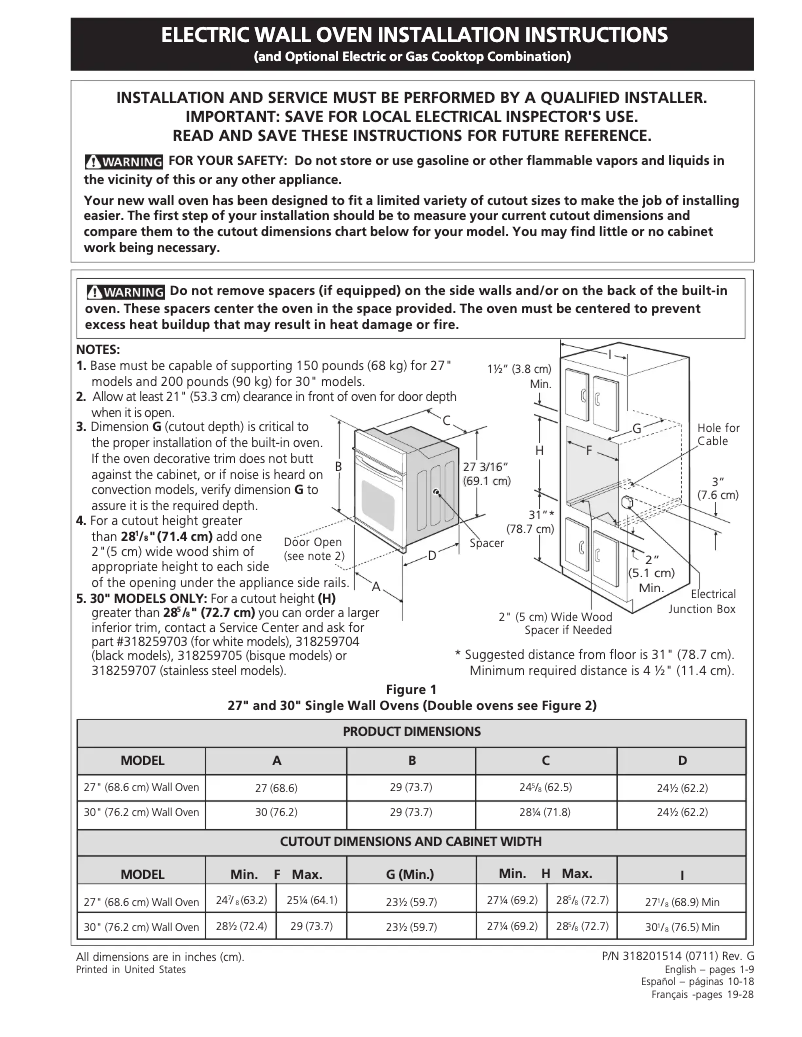 Page n°1 - Guide d'installation Frigidaire FEB30S5DS